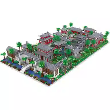 哲高积木 中国风街景系列 苏州园林三合一 园林门+中庭+后门 积木 礼物送男朋友女朋友