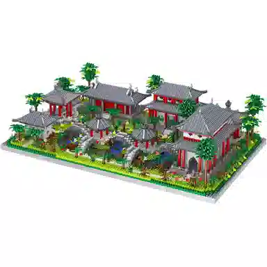 哲高积木 中国风街景系列 苏州园林三合一 园林门+中庭+后门 积木 礼物送男朋友女朋友