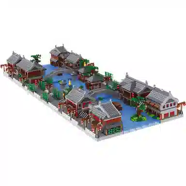 哲高积木 中国风街景系列 苏州园林三合一 园林门+中庭+后门 积木 礼物送男朋友女朋友