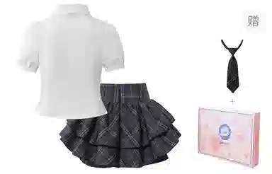 东鲸岁时记 学院风短款收腰短袖衬衫格纹蛋糕短裙制服 女款 礼盒装