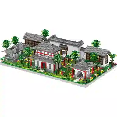 哲高积木 中国风街景系列 苏州园林三合一 园林门+中庭+后门 积木 礼物送男朋友女朋友