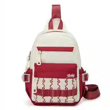 巴布豆 休闲时尚拉链开合 牛津布 胸包 常规 男女同款情侣款 米白棕/米白红/纯黑色