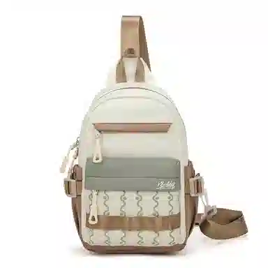 巴布豆 休闲时尚拉链开合 牛津布 胸包 常规 男女同款情侣款 米白棕/米白红/纯黑色