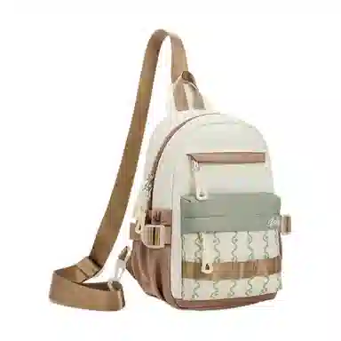 巴布豆 休闲时尚拉链开合 牛津布 胸包 常规 男女同款情侣款 米白棕/米白红/纯黑色