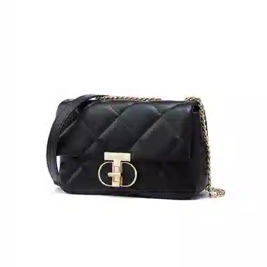 红蜻蜓 法式简约设计云朵皮菱格链条包精致百搭夏季高级感 牛剖层皮革 腋下包单肩包斜挎包 女款 黑色