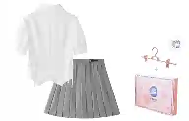 东鲸岁时记 学院风刺绣翻领双拉链短袖衬衫百褶裙制服 女款 礼盒装