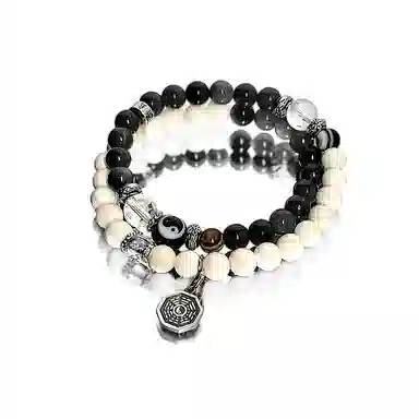 饰伴 黑白转运珠平安招财新中式国潮时尚 玻璃 手串 男女同款情侣款