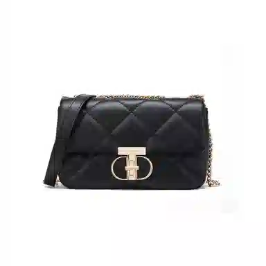 红蜻蜓 法式简约设计云朵皮菱格链条包精致百搭夏季高级感 牛剖层皮革 腋下包单肩包斜挎包 女款 黑色