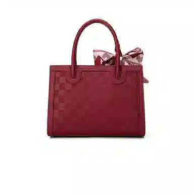 稻草人 大容量棋盘格纹压印 聚氨酯革 手提包 常规 女款 黑色/深红/象牙白