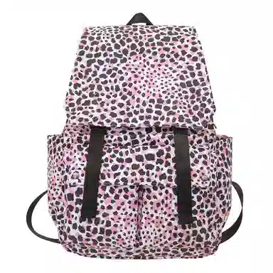 行途 韩版时尚休闲大容量校园日系翻盖豹纹 尼龙 双肩包 常规 男女同款情侣款 白色/蓝色/粉色