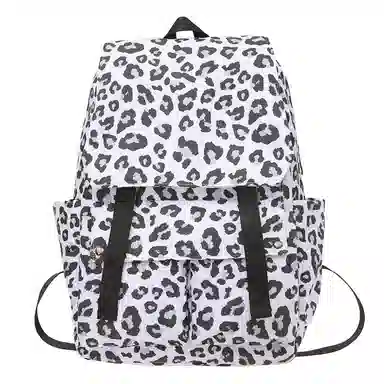 行途 韩版时尚休闲大容量校园日系翻盖豹纹 尼龙 双肩包 常规 男女同款情侣款 白色/蓝色/粉色