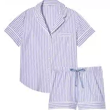 Victoria's Secret Cotton Short Pajama Set Blue Stripes