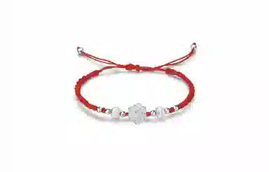 牧言 国潮复古新中式气质简约小众设计高级感 光面立体花朵圆珠编织绳手饰 合金 莲花手链 男女同款情侣款