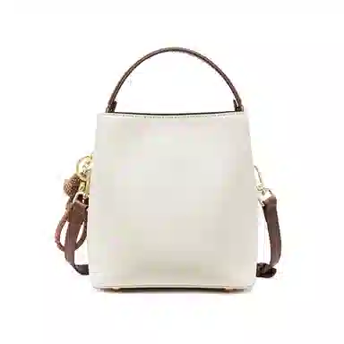 红蜻蜓 精致小众设计平纹高质感锁扣通勤 夏季妈妈包 牛皮 水桶包单肩包手提包斜挎包 常规 女款 米白色