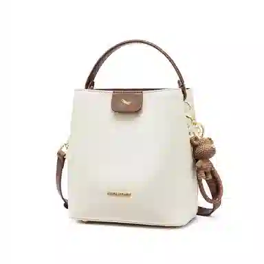 红蜻蜓 精致小众设计平纹高质感锁扣通勤 夏季妈妈包 牛皮 水桶包单肩包手提包斜挎包 常规 女款 米白色