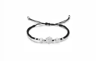 牧言 国潮复古新中式气质简约小众设计高级感 光面立体花朵圆珠编织绳手饰 合金 莲花手链 男女同款情侣款