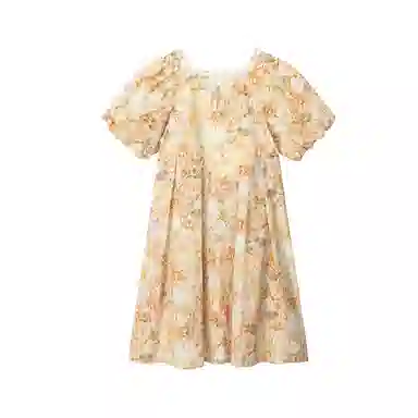 唐狮童装 方领碎花舒适短袖儿童连衣裙 儿童款 浅黄色