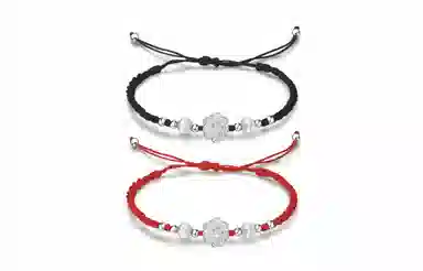 牧言 国潮复古新中式气质简约小众设计高级感 光面立体花朵圆珠编织绳手饰 合金 莲花手链 男女同款情侣款