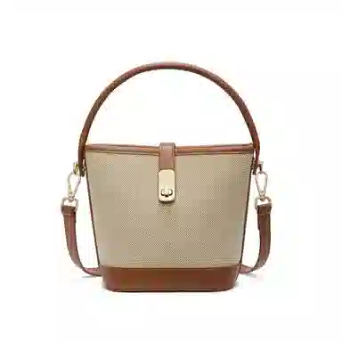 红蜻蜓 复古设计小众高级感百搭春夏高颜值 聚氨酯拼合成革 水桶包斜挎包 常规 女款 卡其色