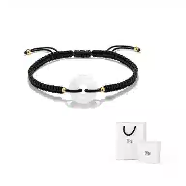 饰伴 偏爱系列 原创设计平安扣平安圈手链精致复古情侣手链一对转运珠编织手绳 可调节黑色