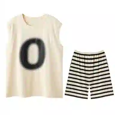 兰缪 撞色圆领无袖背心中腰裤子睡衣套装 男款 灰色