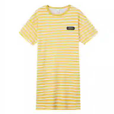 莫代尔 简约亲肤短袖裙带胸垫防凸可外穿透气睡裙 女款 黄白条纹