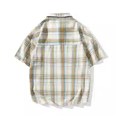 三体 问题系列 基础款简约休闲宽松百搭条纹翻领开衫复古美式高街潮牌时尚透气舒适薄款多巴胺短袖多彩格纹衬衫 男女同款