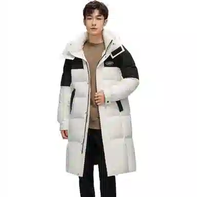 鸭鸭 拼色加厚长款休闲长袖羽绒服 男女同款