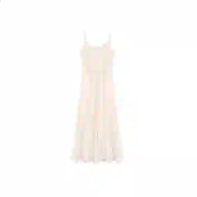 木清清 长款收腰百褶鱼尾纱裙吊带连衣裙 女款 杏色