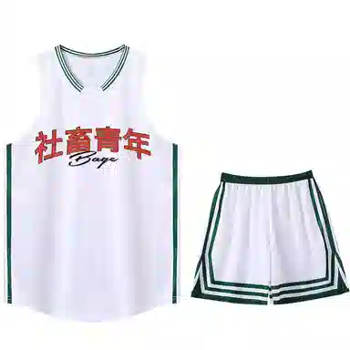 八哥 条纹撞色拼接字母印花背心宽松百搭短裤休闲运动套装 男女同款 黑色