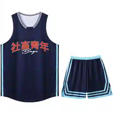 八哥 条纹撞色拼接字母印花背心宽松百搭短裤休闲运动套装 男女同款 黑色