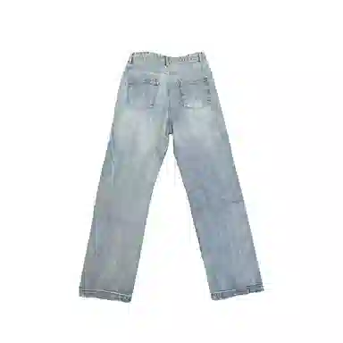 赞仕 纯色拉链宽松直筒牛仔裤 男女同款 浅蓝色