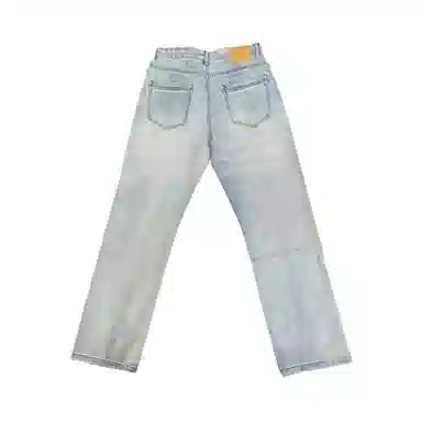 赞仕 水洗复古褪色做旧美式休闲直筒阔腿牛仔裤 男女同款 浅蓝色
