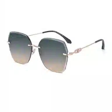 康视顿 韩版防晒遮阳无框个性切边时尚潮开车海边墨镜 合金 不规则形 太阳眼镜 女款