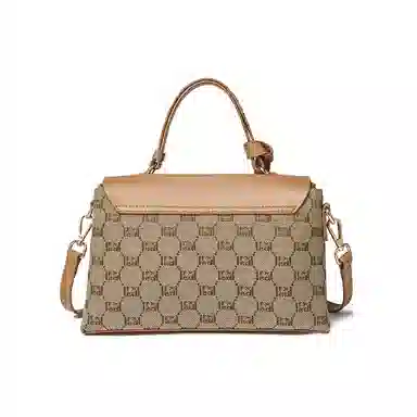 红蜻蜓 经典复古拼接简约高级感 字母小众设计百搭 织物 女包手提斜挎单肩包 春夏季 中号 女款 咖啡色/棕色