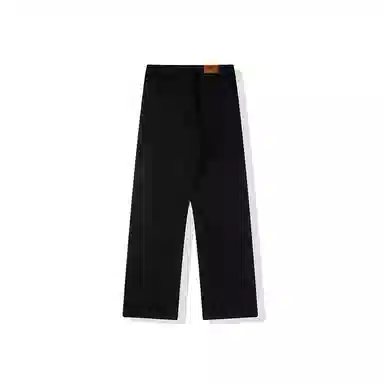 我是大卫 纯色拉链潮牌宽松直筒百搭拖地阔腿牛仔裤 男款 黑色