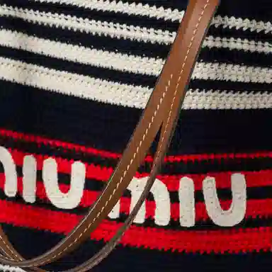 Miu Miu Embroidered Logo Tote Bag Blue Red White