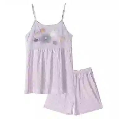 歌倩雅 亲肤凉感无袖上衣舒适透气短裤睡衣套装 女款 浅紫色
