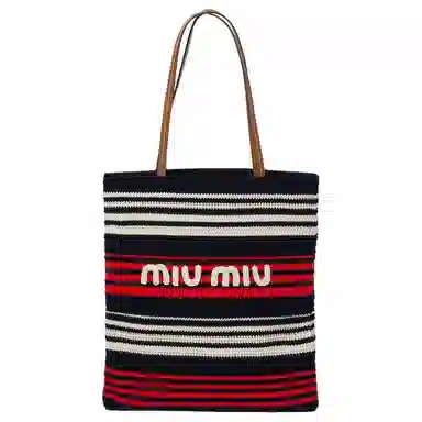 Miu Miu Embroidered Logo Tote Bag Blue Red White