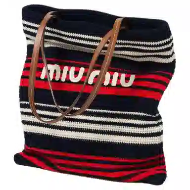 Miu Miu Embroidered Logo Tote Bag Blue Red White