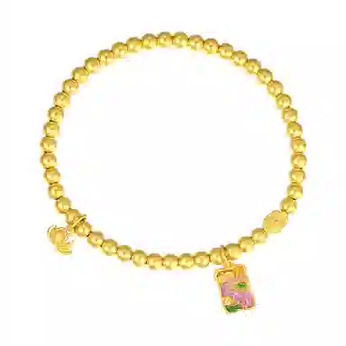 周大生 莫奈系列印象莲池小众设计感足金莲花方牌手饰 黄金 按克计价 手串 女款