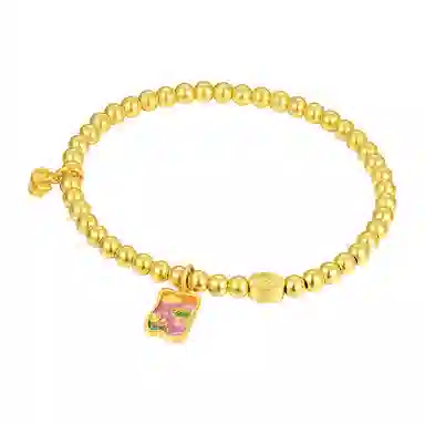 周大生 莫奈系列印象莲池小众设计感足金莲花方牌手饰 黄金 按克计价 手串 女款