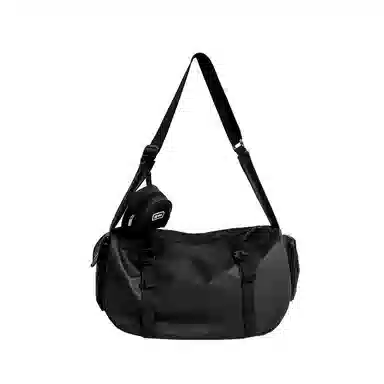 醇龙 骑行日系新款潮牌工装大容量百搭尼龙单肩斜挎包 男女通用黑色