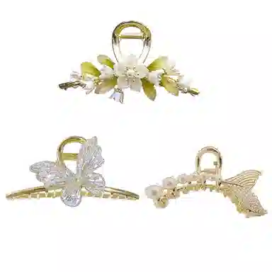 妖娆猫 小清新花朵蝴蝶鱼尾 头饰 高端发卡 鲨鱼夹 后脑勺高级感发饰套装 发夹 女款