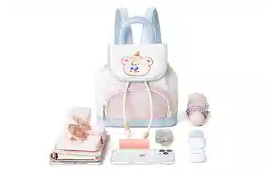 音魅 旅游轻便通勤可爱 合成革 背包双肩包 中号 女款 白蓝/白粉