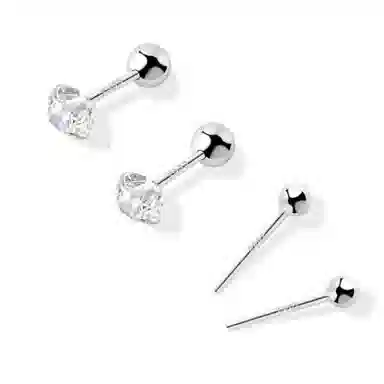 尚先生 养耳洞钻石超闪耳蜗钉螺丝拧扣 足银 耳钉 女款