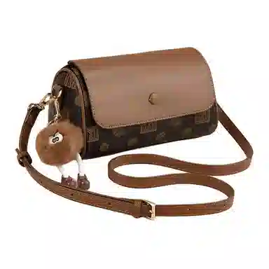 稻草人 百搭款通勤实用轻便复古老花磁扣包盖式开合 聚氨酯 枕头包单肩斜挎包 常规 女款 深棕色/米白