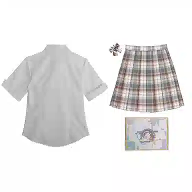 兔半眠 出纯色简约短袖衬衫格子中腰半身裙制服 女款