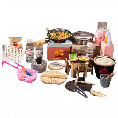 妙贝乐 真实厨具可做饭 复古小厨房 食品级安全材质 过家家 玩具