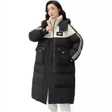 鸭鸭 连帽撞色拼接加厚保暖时尚韩版甜美风森系通勤羽绒服 女款